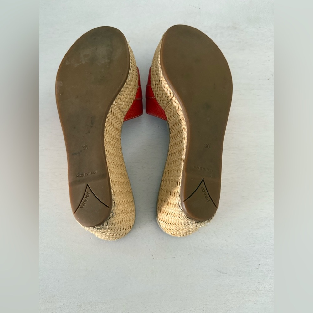 Prada Leather Espadrille Wedge Sandals - Picture 6 of 7